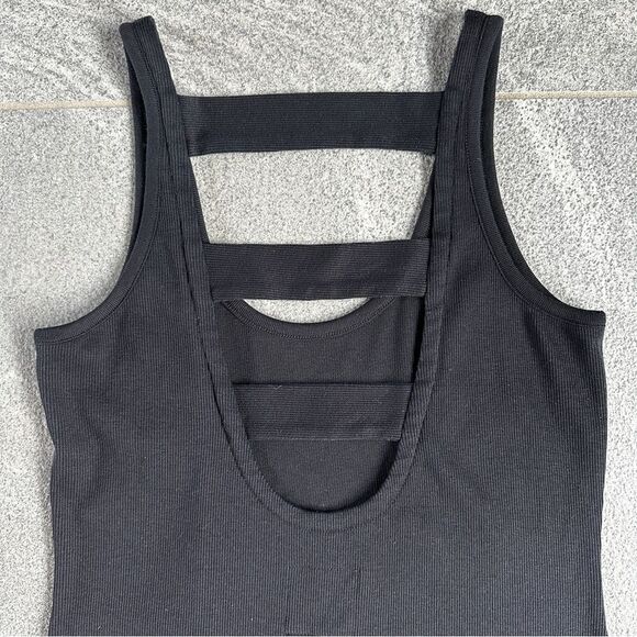 NWT Chaser Rib Shirttail Scoop neck Tank Top Cut Out Ladder Back in Black Small - Picture 8 of 9